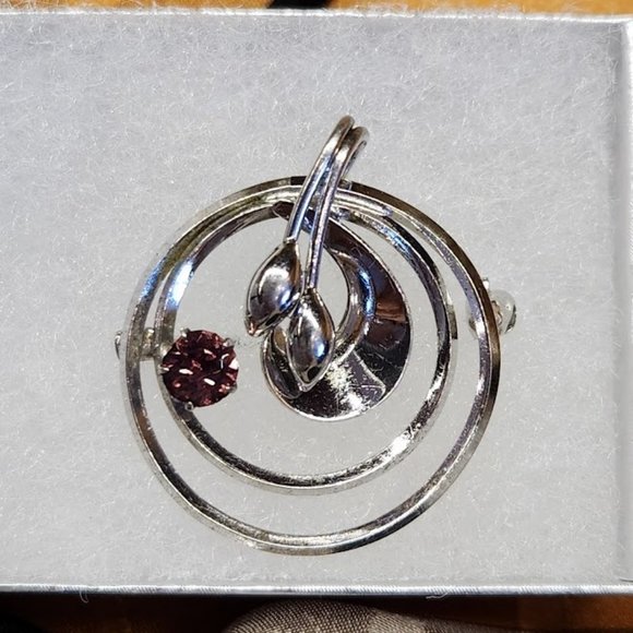 VTG 1940s Carl-Art Sterling Amethyst & Tulips Circle Brooch/Pendant, 1" W - Picture 1 of 15
